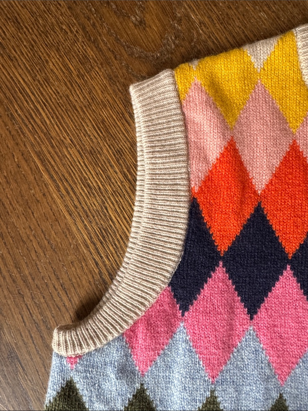 Boden Sleeveless Argyle Knit Vest in Pink, Yellow & Navy - Picture 3 of 5